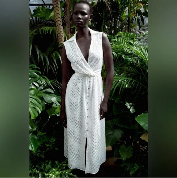 ZARA Openwork Embroidered Eyelet Midi Dress NWT 3017/653 - Picture 2 of 9